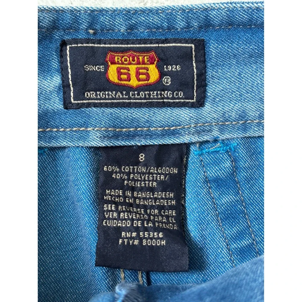 Route 66 Girls Y2K Denim Mini Skirt Blue Distressed Raw Hem Size 8